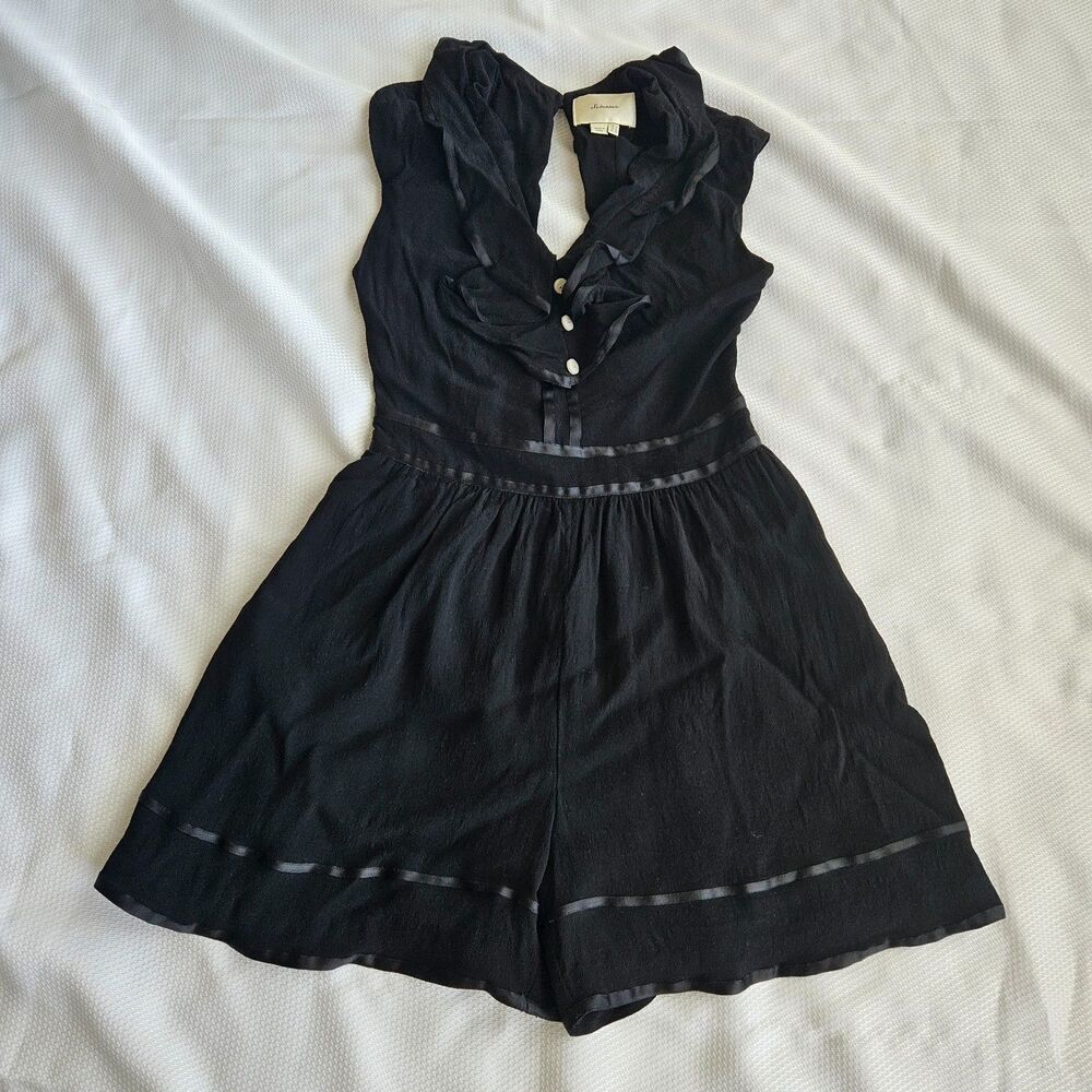 Anthropologie Elevenses Lexa Black Ruffle Romper Womens 0